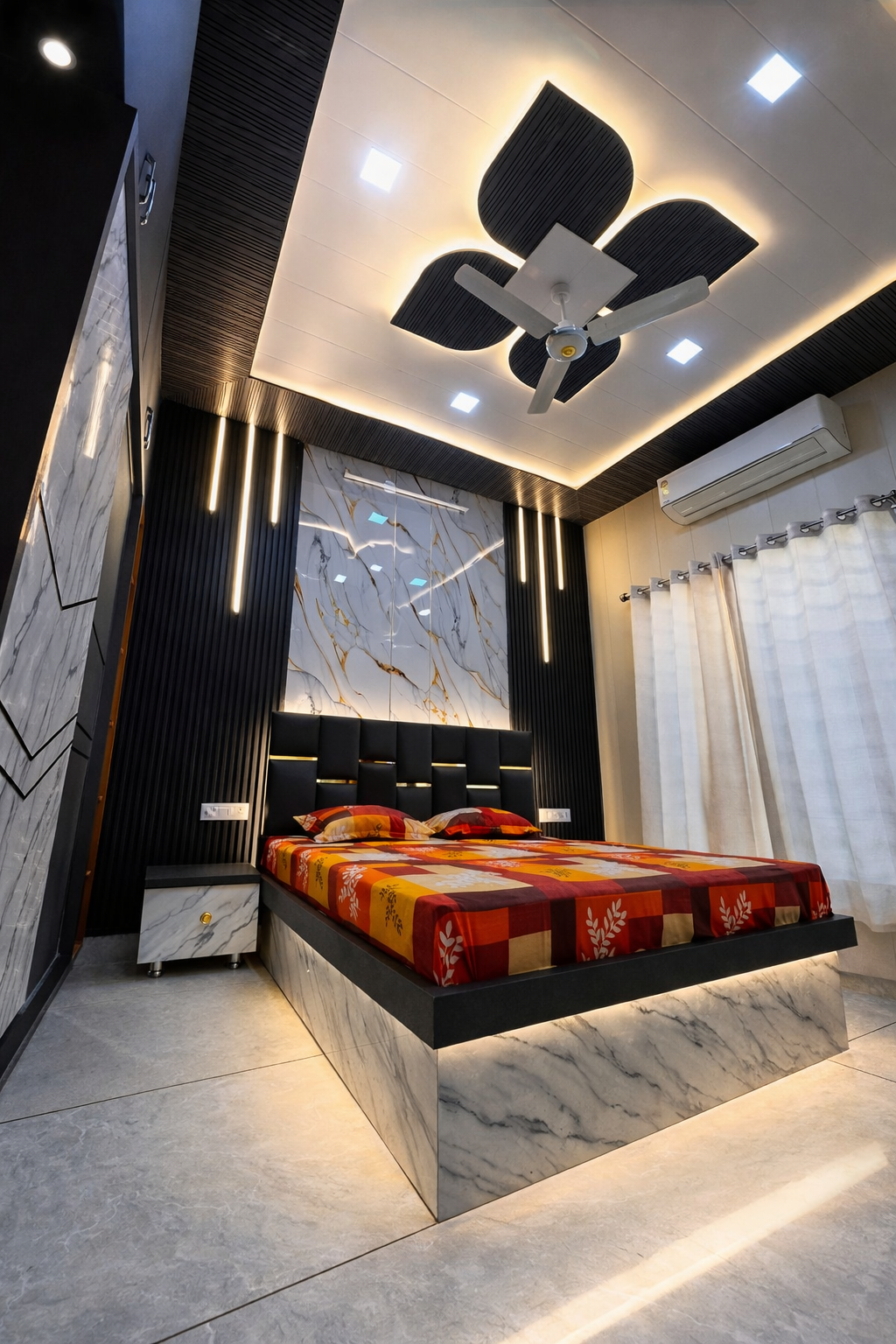 Elegant Marble & Floral Ceiling Bedroom